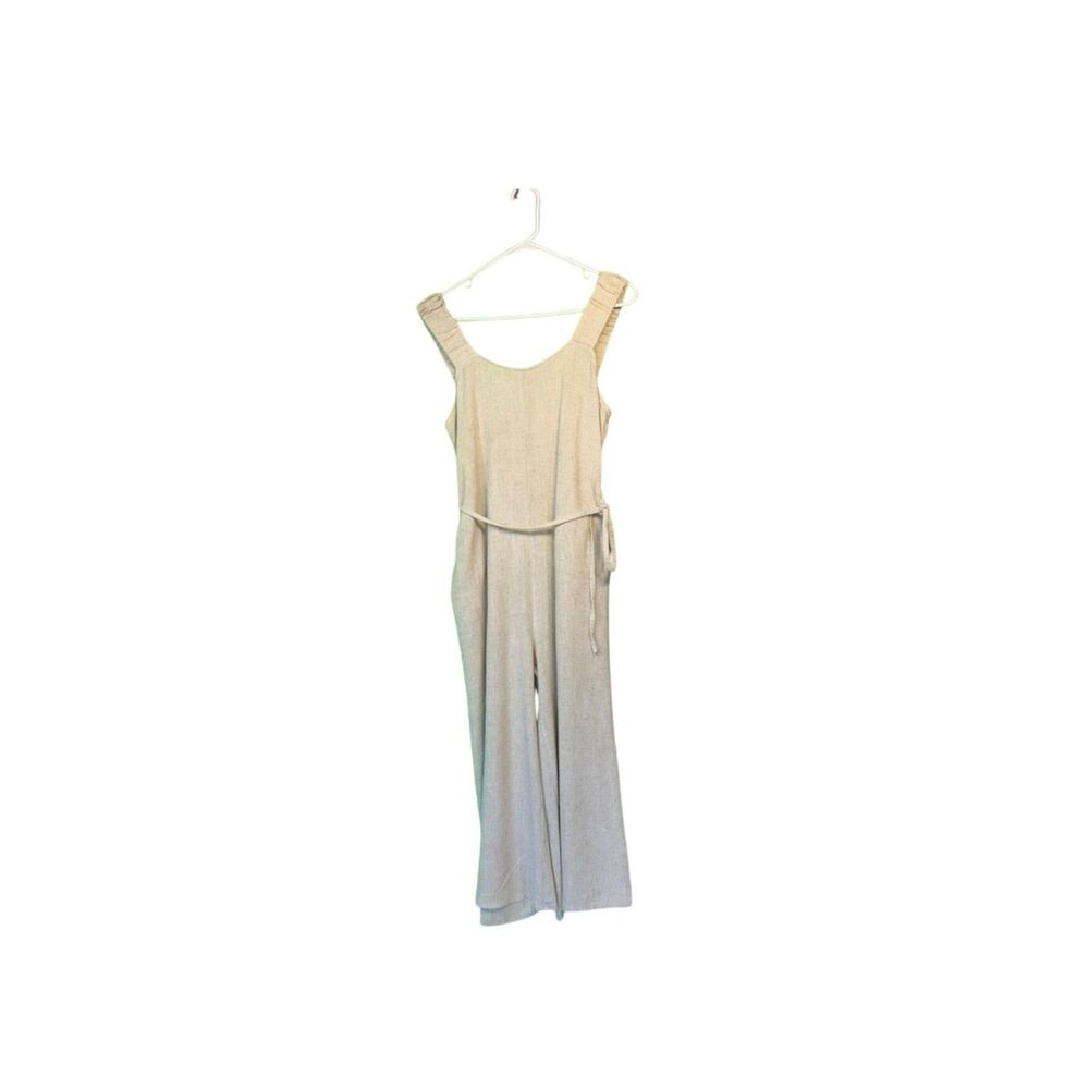 P Cill Linen Jumpsuit | Neutral Wide Barrel Leg Romper Small